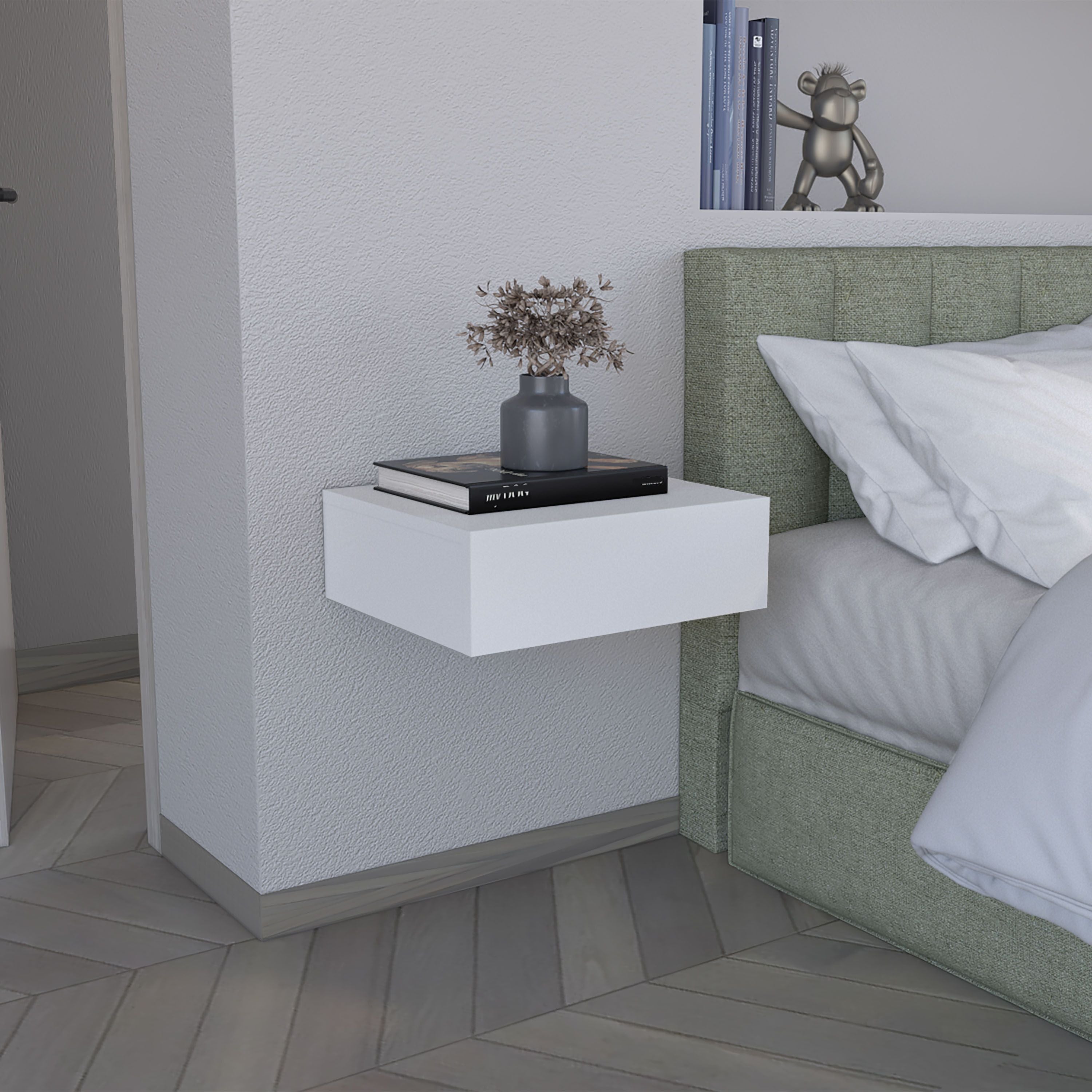 Depot E-Shop Ivor Floating Nightstand, Modern Wall-Mounted Bedside Shelf With Drawer, 5" H, White, Bedroom